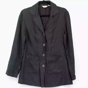 J Jill Size 4 Linen Blazer Jacket Pockets Button Up Longline Black Darting